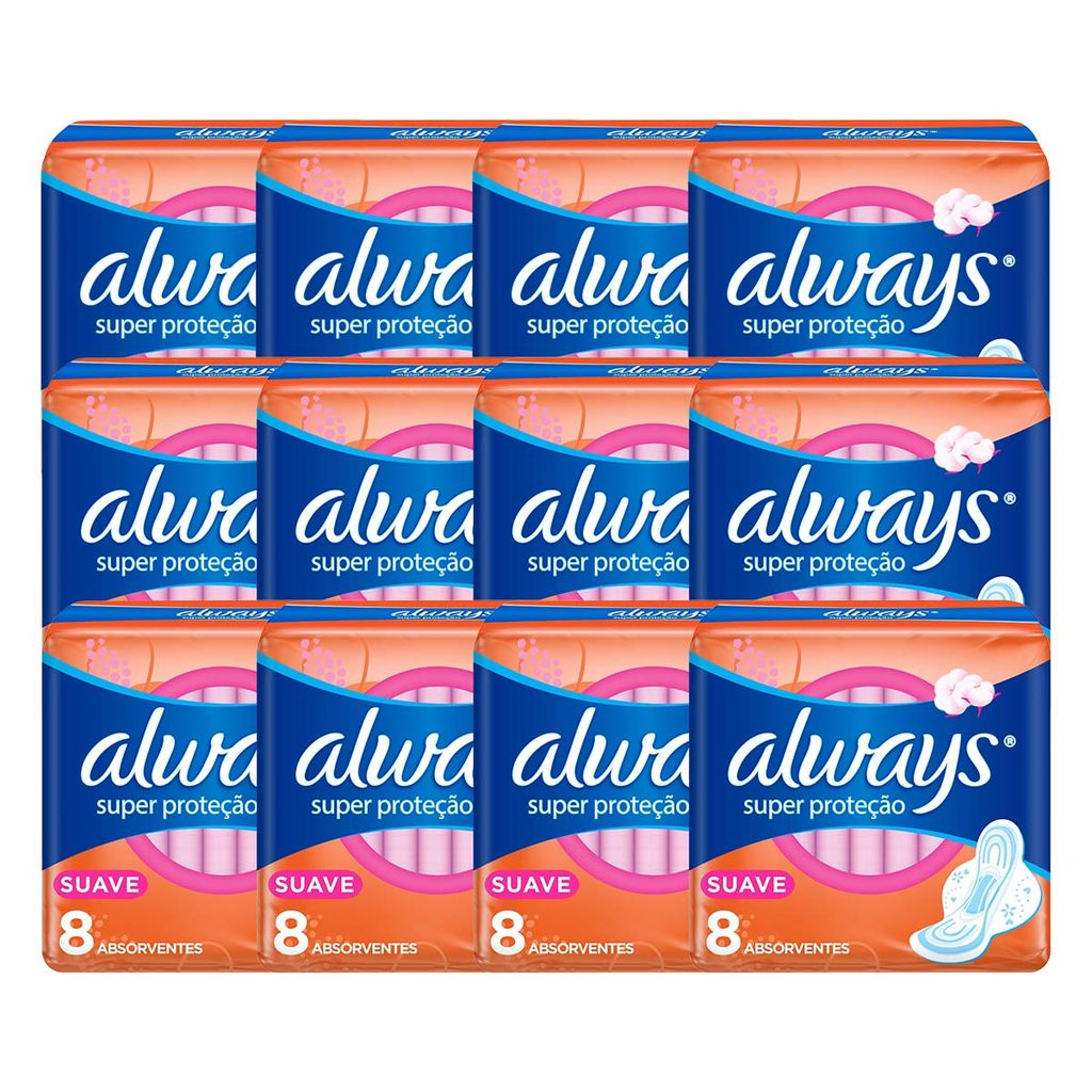 Kit 12 und Absorvente Always Super Proteção Suave abas  8 und em Oferta na Shopee