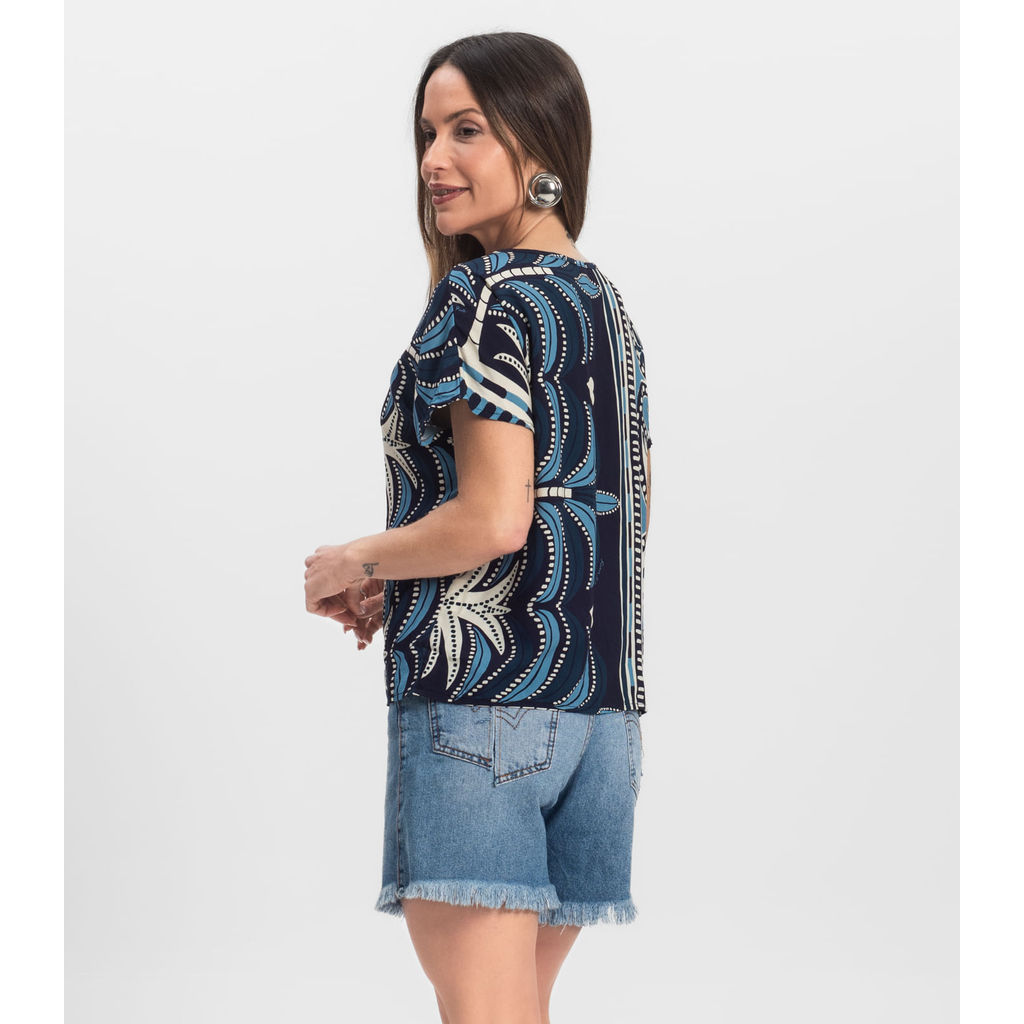 Detalhes do Blusa Feminina Estampada Infinita Cor Azul