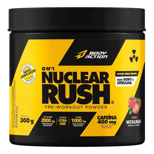Energia Pre Treino Nuclear Rush 300g Bodyaction Morango em Oferta na Shopee