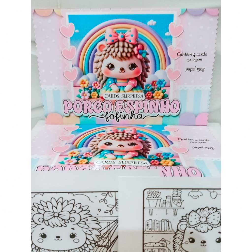 CARDS SURPRESA PARA COLORIR PORCO ESPINHO OU QUALQUER OUTRO DO ANÚNCIO/LEMBRANCINHA DE ANIVERSÁRIO/KIT COM 6 ENVELOPES