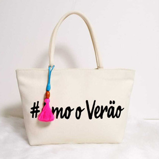 Bolsa Praia Piscina Modelo Sacola Tecido 9 Cores Feminina Amo o Verão / Summer Time em Oferta na Shopee