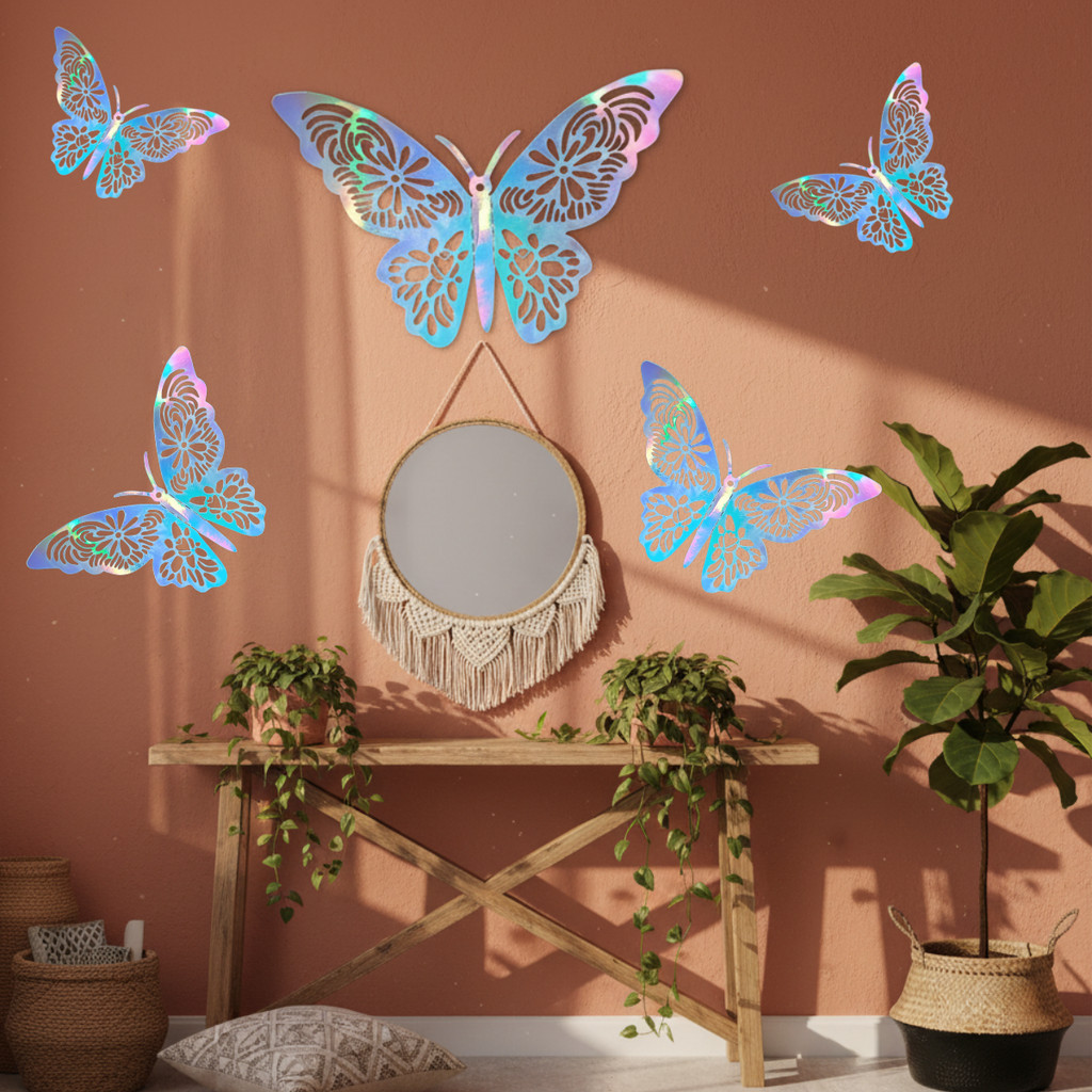 Borboletas 3D Espelhada  Kit c/6 Decoração Eventos Quarto Sala Aniversario Festa Bolo  Balão Cores Viva