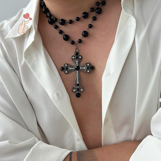 [PEBR] Elegante Imitação De Pérola Gargantilha Colar Para Homens Mulheres Goth Jesus Cruz Pingente Masculino Festa Jóias