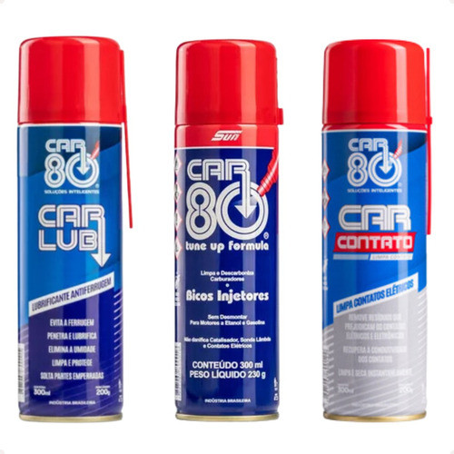 Kit 3 Car80 Descarbonizante + Desingripante + Limpa Contato - Universal Para Todos os Veículos | 300ML Cada