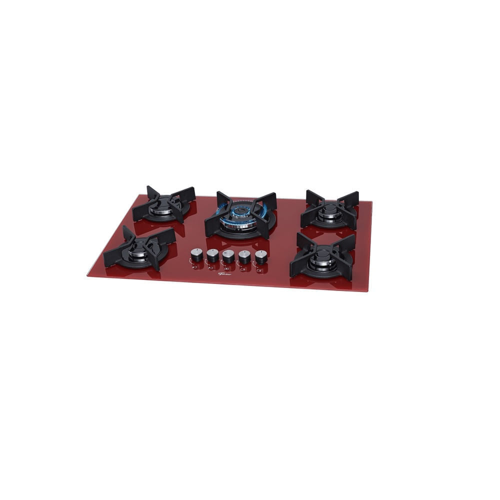 Detalhes do Cooktop a Gás Fischer 5 Bocas TC Infinity Mesa Vidro Vermelho Rouge – Bivolt