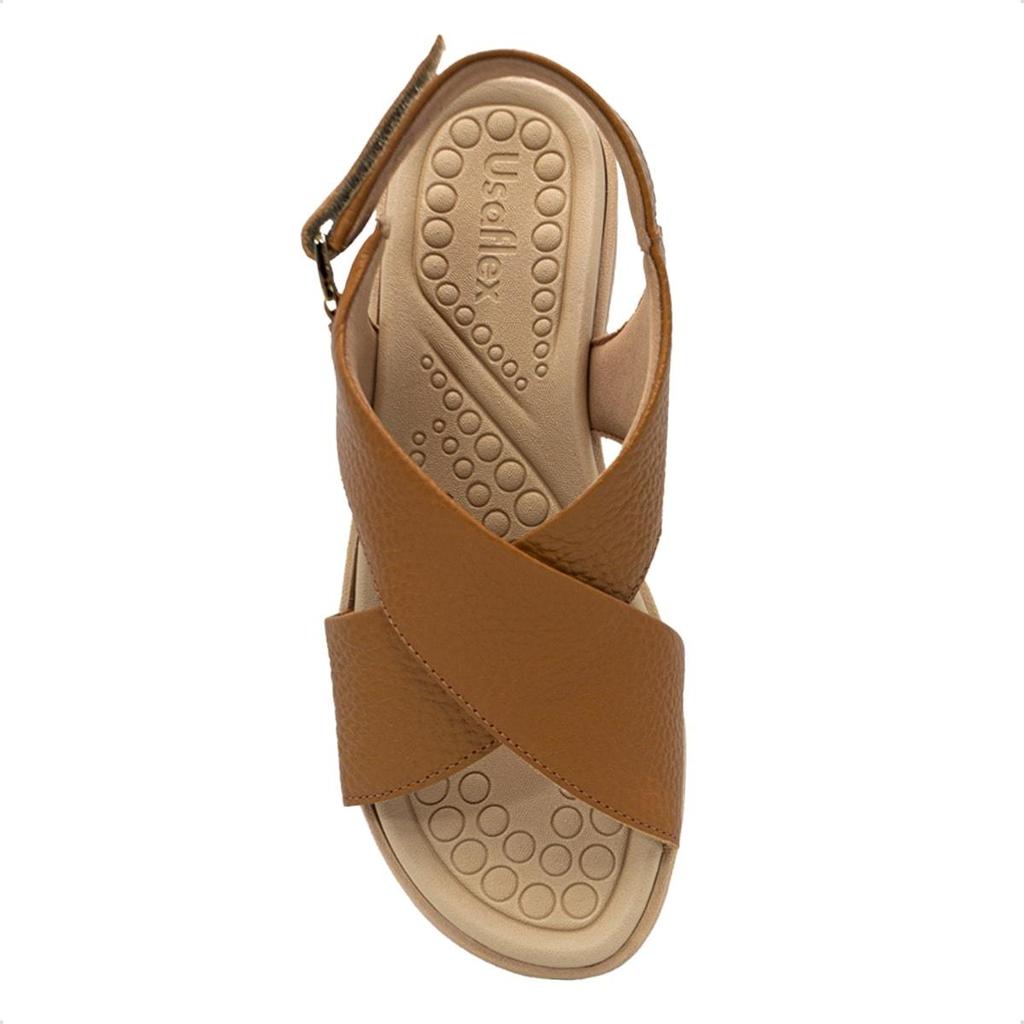 Detalhes do Sandália Usaflex Feminina Couro Salto Anabela Ajuste Fecho-Flex Casual MA10005