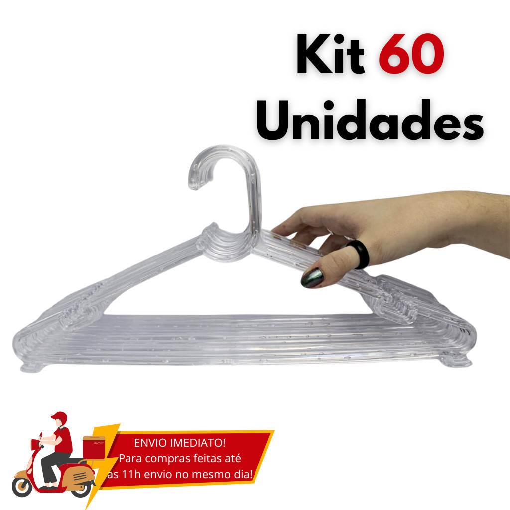 Kit 60 Cabides Cristal  Adulto Oranizador Reforçado Direto do Fabricante em Oferta na Shopee