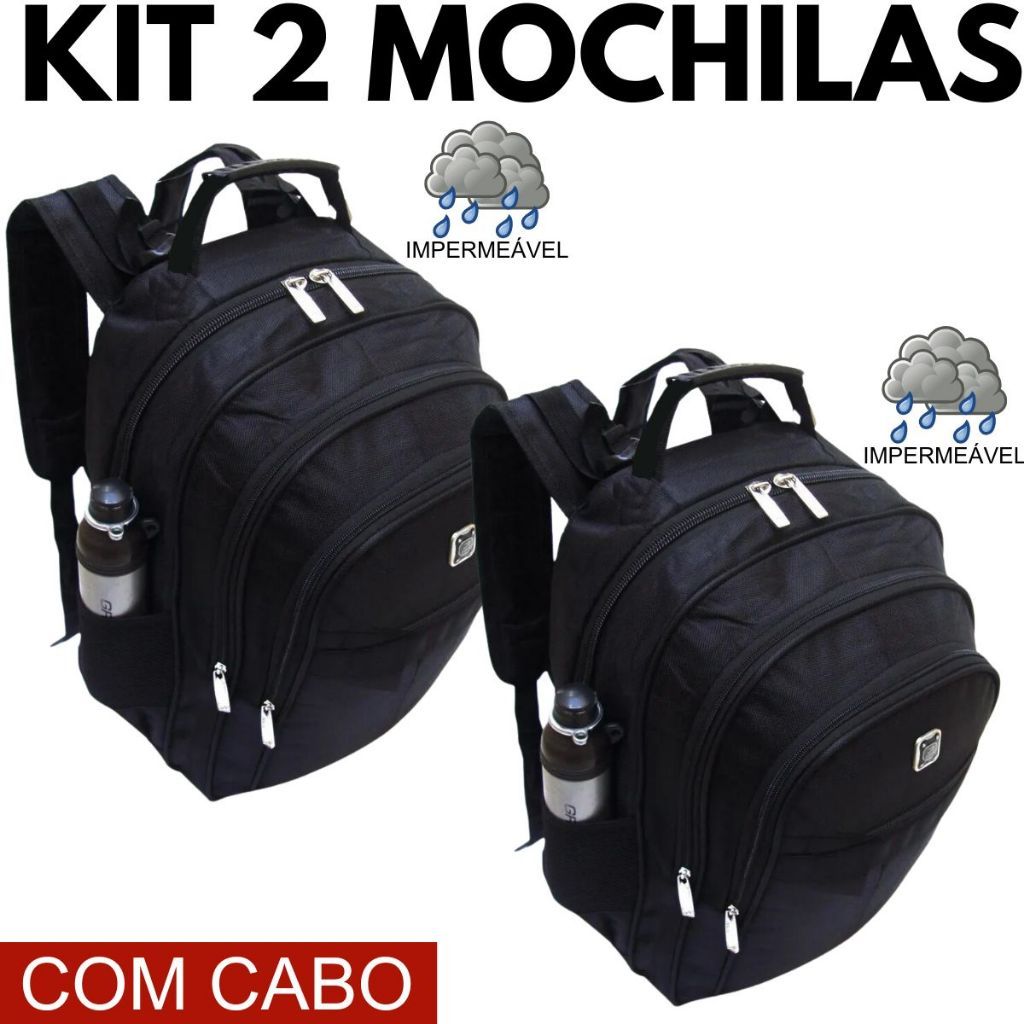 Kit 2 Mochilas Unissex Reforçadas Escolar Viagem Material Resistente