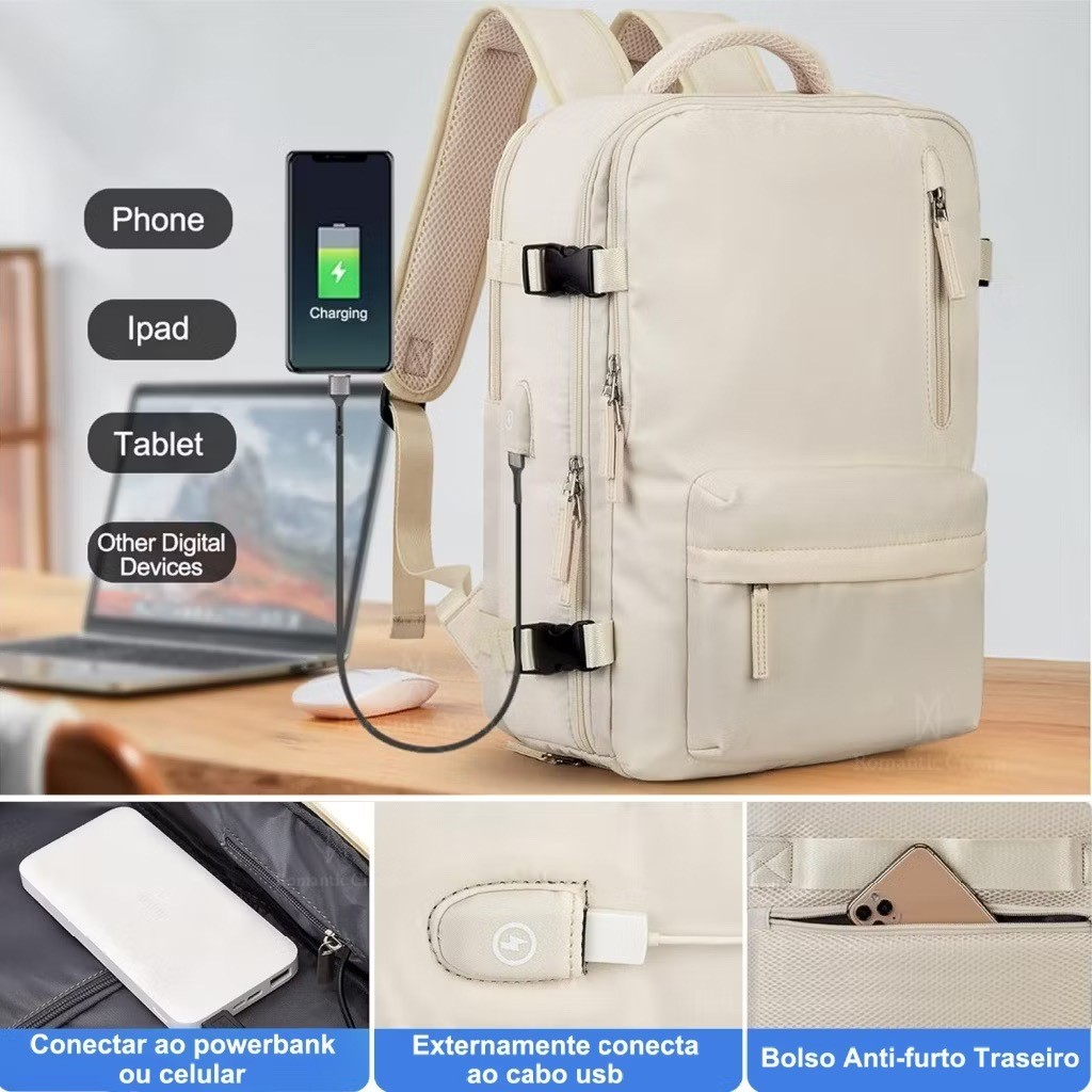Mochila Viagem Feminina Masculinas Multifuncional Reforçada Impermeável Expansível Mochila Notebook — foto 4