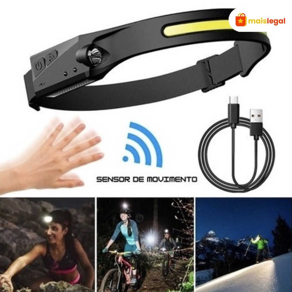 Imagem Lanterna de Cabeça Recarregável Led Corpo Motion Camping Torch Light Lamp Com Usb