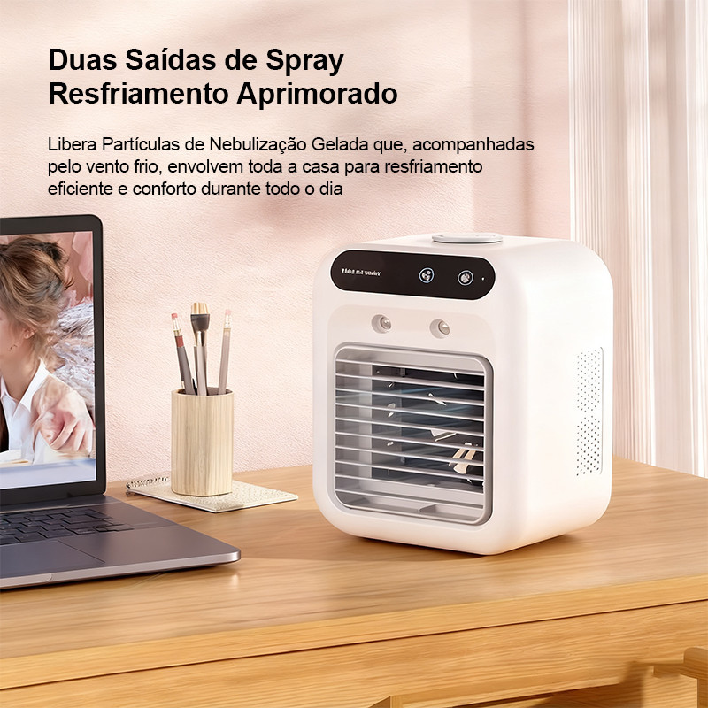Imagem Ar Condicionado Portátil Grande | Climatizador + Umidificador + Ventilador | LED | Para Quarto, Sala, Escritório e Mesa