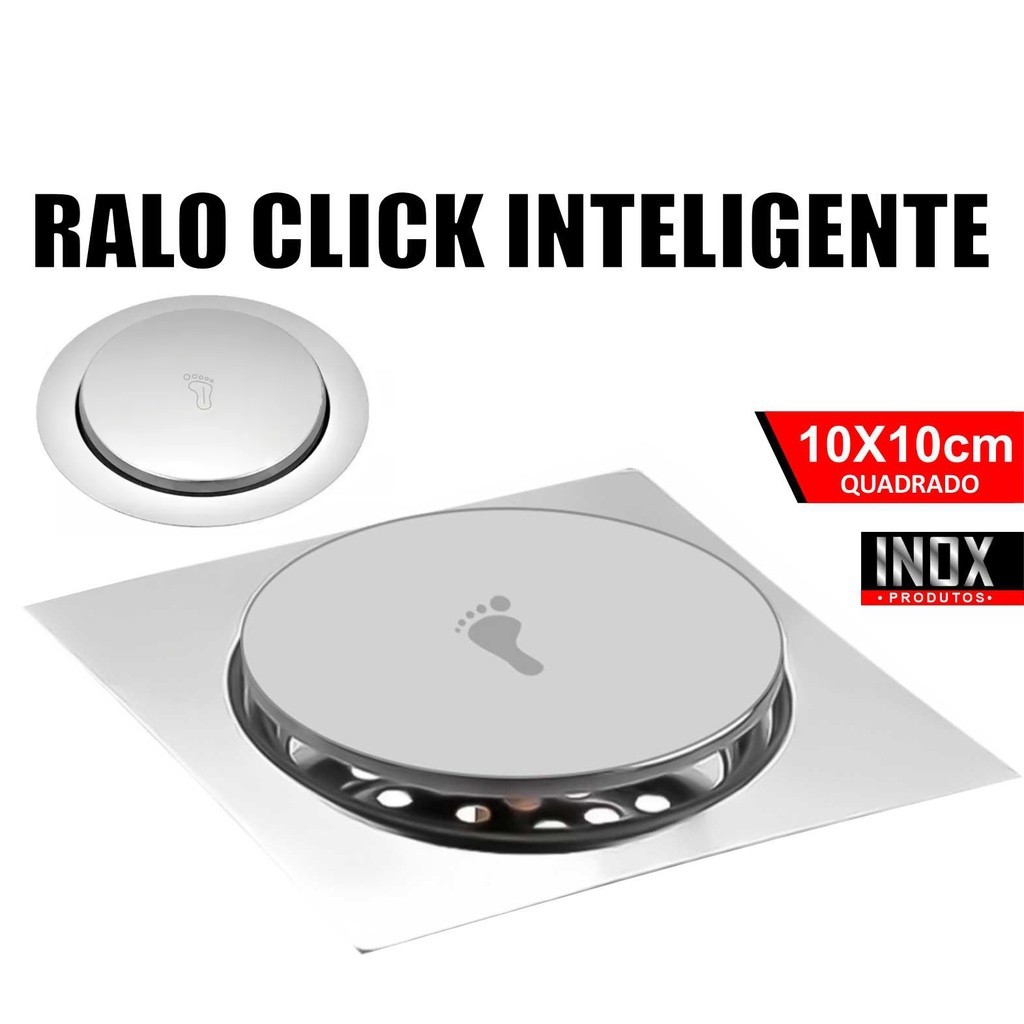 Ralo Click Inteligente 10x10 Cm Quadrado Redondo Inox Cromado - Veda Cheiro Banheiro Casa Cozinha