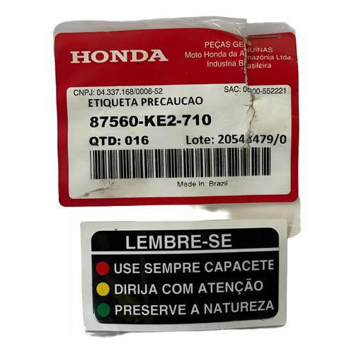 Adesivo Precaução Advertência Tanque Cbx 750 Original Honda
