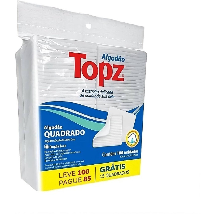 KIT 3 Algodão Topz Quadrado Dupla Face Limpeza Facial 100 Un