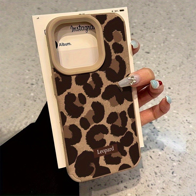 Capa De Telefone De Couro Sintético Com Estampa De Leopardo Marrom Para iPhone 17 16 15 14 13 12 11 Pro Max Plus XS Maci