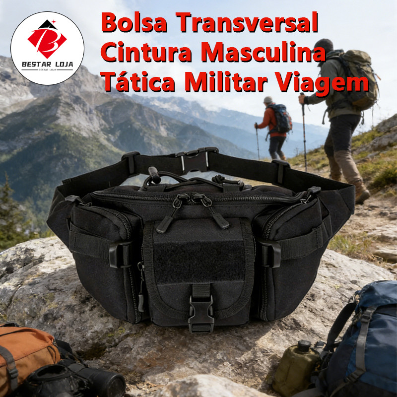 BESTAR LOJA  Bolsa Transversal Cintura Masculina Tática Militar Viagem Pochete Alça Ajustavel