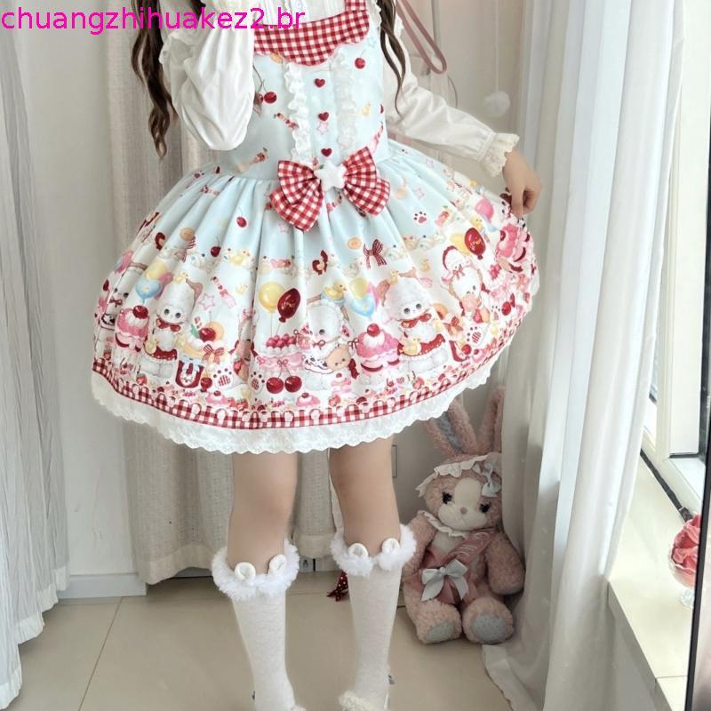 [Ba Chess Bear] 2024 Saia lolita estilo completo Original Autêntico jsk Strap Daily All-Match primavera