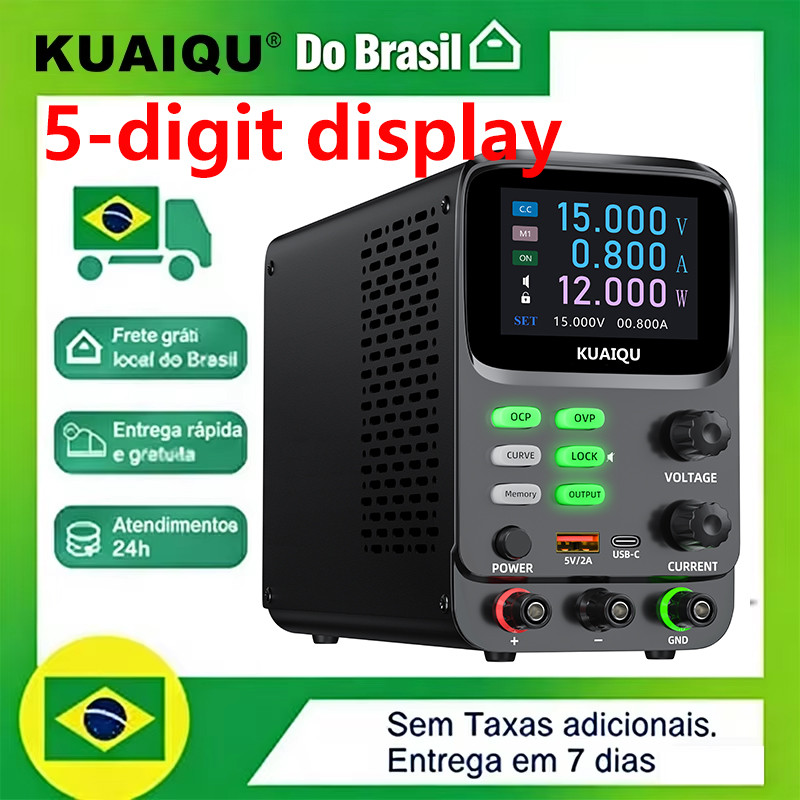 Fonte DC Estabilizada Ajustável Painel com Display de 5 Dígitos, Modelo Programável para Laboratório