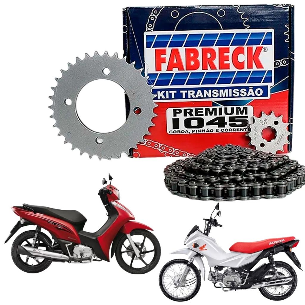 Kit Relação Transmissão Tração Coroa Pinhão Corrente Biz 125 2005 à 2026 Original Fabreck