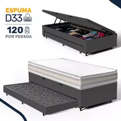 Cama Box Baú com Colchão de Espuma D33 Double Face Territory Hellen + Auxiliar Solteiro 88cm