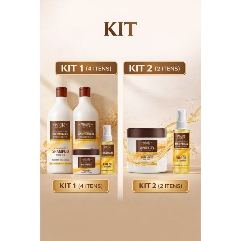 Kit 1  1Shampo1l + 1Condicionado1l + 1Mascara Macadamia 500g+1Óleo Argan 50ml OU kit 2 1 mascara 500g+ 1 oleo 50ml argan