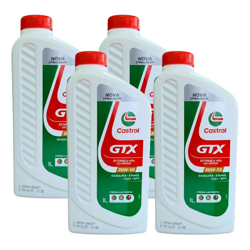 Kit 4 Óleo Motor Mineral Castrol Gtx Antiborra Sae 20w50 Mineral 1L