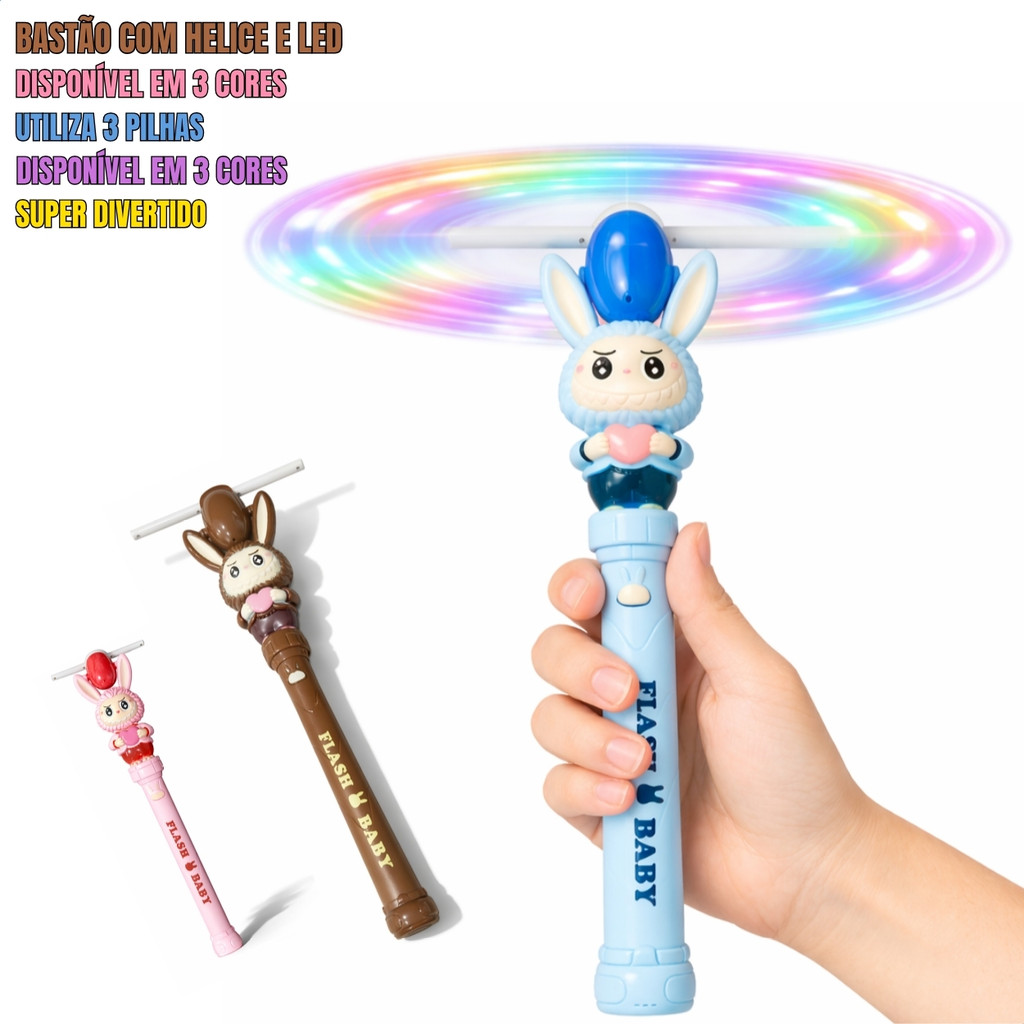 Brinquedo Bastão Voador com Hélice LED Sensor de Indução Luz Interativa