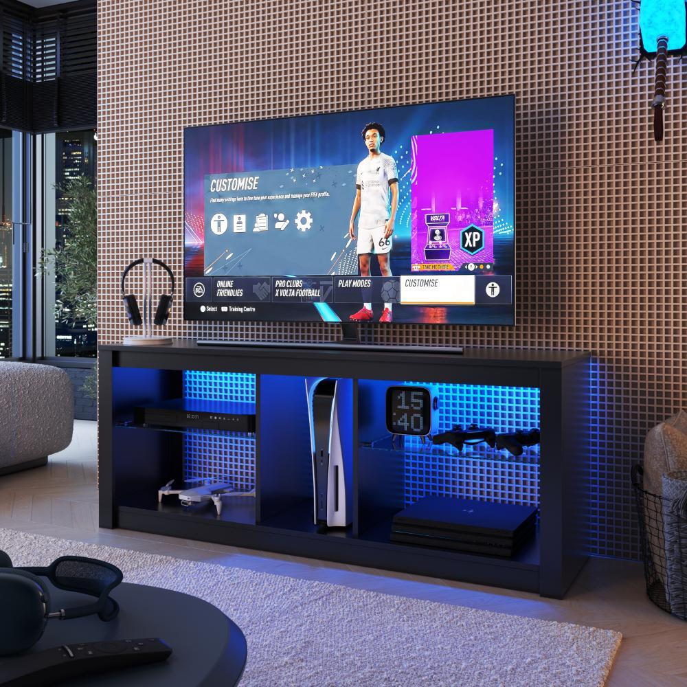 Rack para Sala Gamer ProDecor com Prateleiras de Vidro e Iluminação em LED RGB 136cm Preto - RA1360P