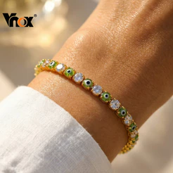 Vnox Ouro Mau Olhado Zircão Pulseira De Tênis Cúbico Para Mulheres Homens Amuleto Proteção Boa Sorte Minimalista Elo De