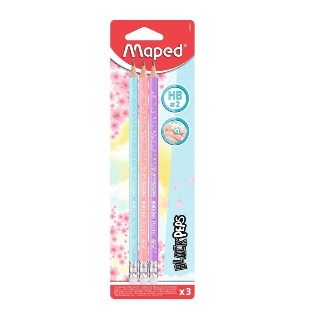 Lápis preto Nr.2 com borracha Black'Peps Pastel com 3 unid 851719ZV Maped em Oferta na Shopee