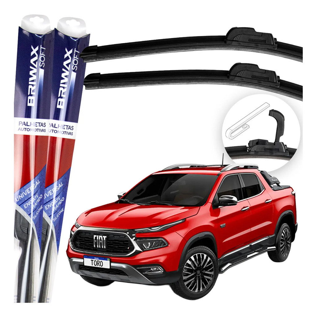 Jogo Palhetas Limpador de Parabrisa Silicone Chuva Gancho Universal Fiat Toro 2016 A 2024