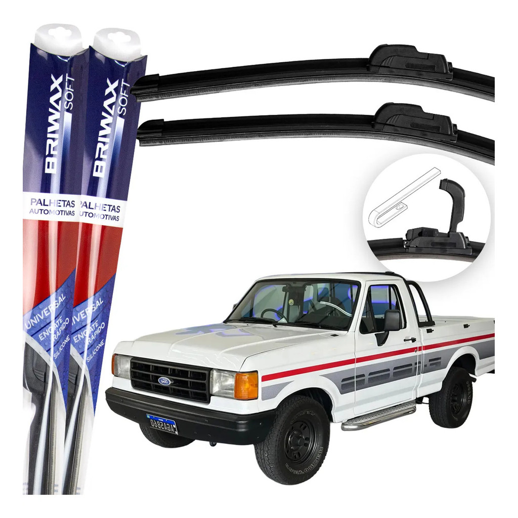 Jogo Palhetas Limpador de Parabrisa Silicone Chuva Gancho Universal Ford F1000 1993 Até 1999