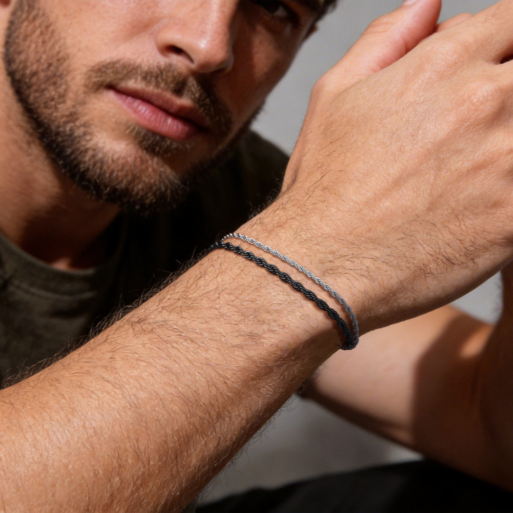 Pulseira De Corrente De Corda Torcida De Aço Inoxidável Vnox Unissex Ouro Prata Preto Minimalista Empilhável Joia Presen · foto 2