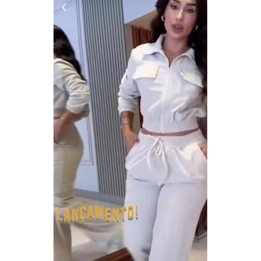 Conjunto Feminino Veludo Cotelê Calça e Blusa com Zíper-Moda Confortável Outono/Inverno