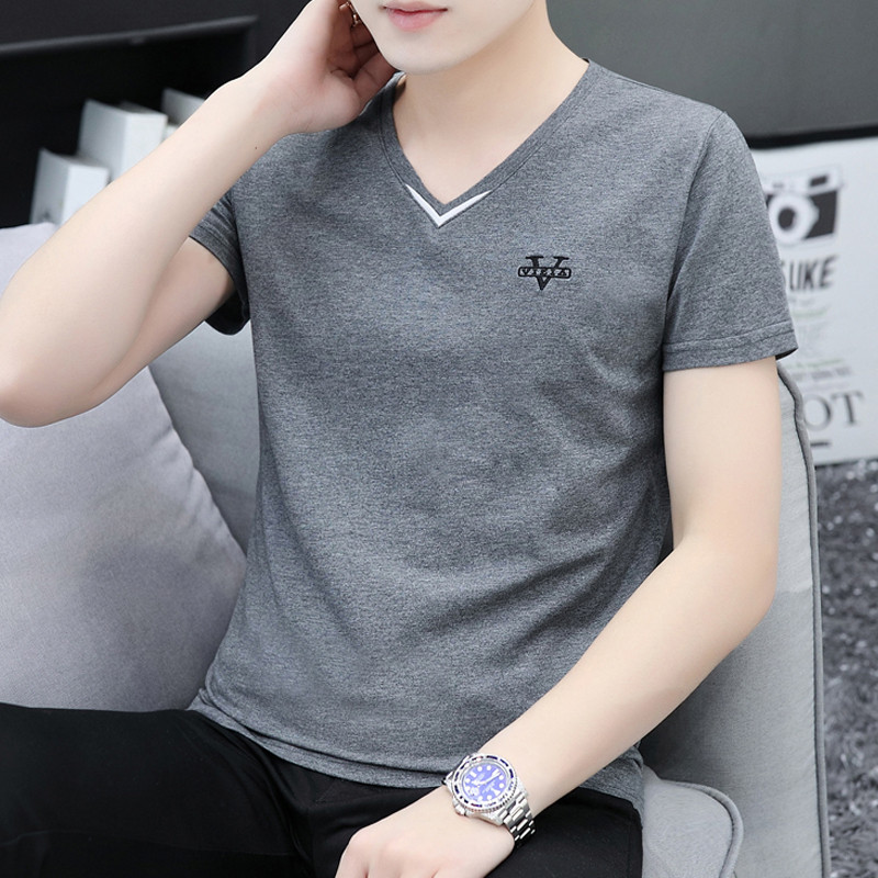 Roupas masculinas 2026 novo estilo camiseta masculina de manga curta puro algodão v coração colarinho roupas superiores