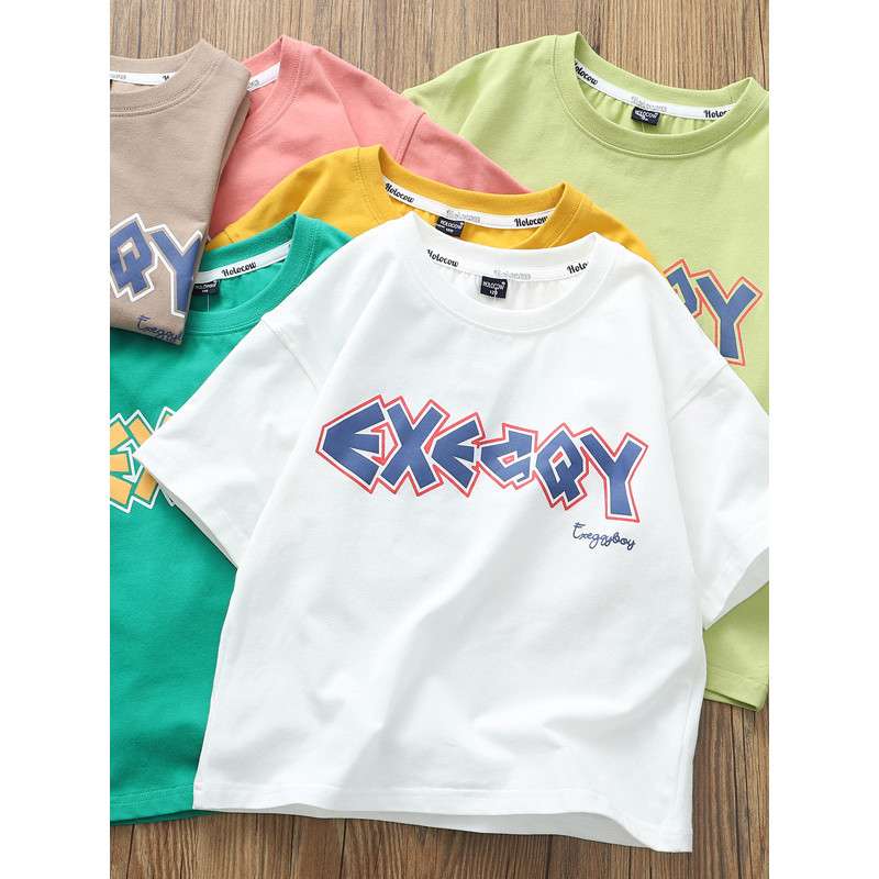 P Oferta especial de verão para meninos camiseta de manga curta crianças bebê em torno do pescoço penteado algodão meia 