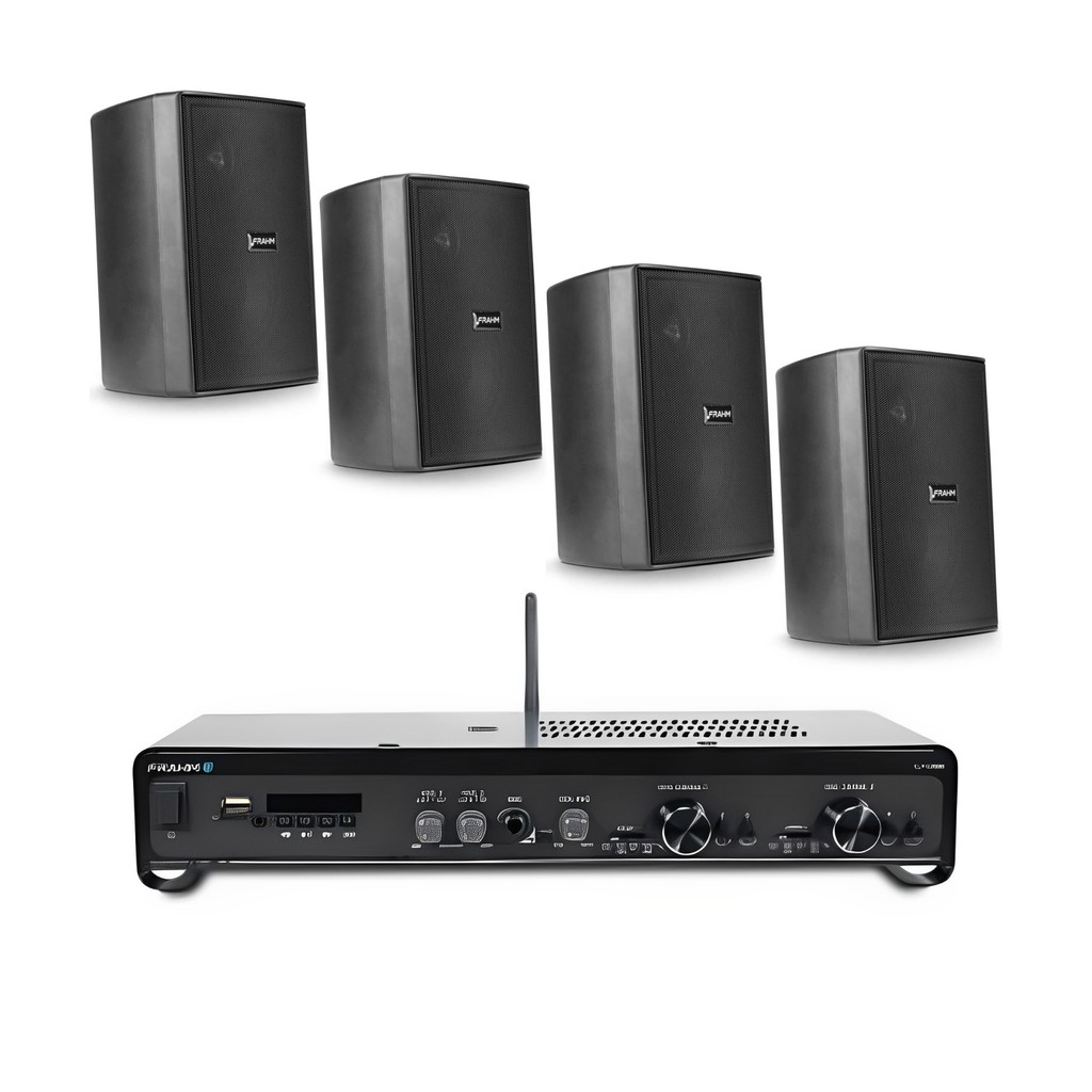 Amplificador Receiver SLIM 2700 + Caixas de Som Frahm PS 200 Sonorização Som Ambiente Kit
