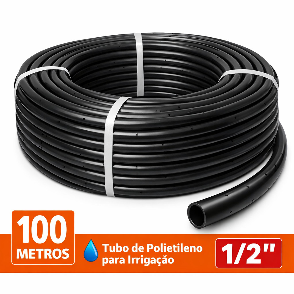 Tubo Mangueira 1/2" 100m Polietileno Preto Sem Furos Irrigação Gotejamento