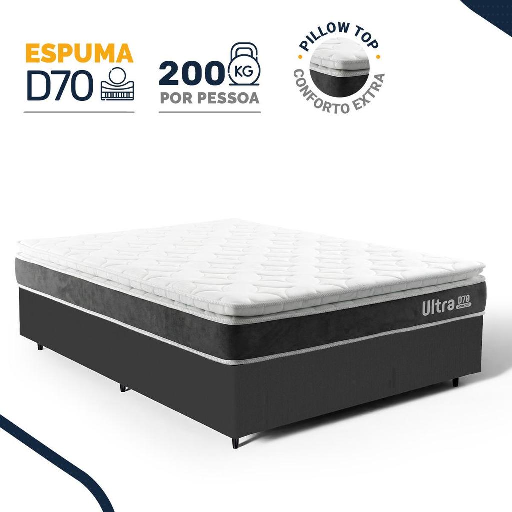 Cama Box com Colchão de Espuma D70 Pillow Top Ortopédico Ultra D70 Casal 138cm