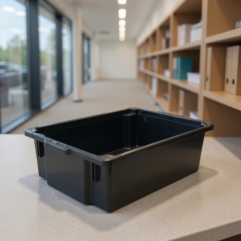 Organizador Armazenador Plástico Preto Retangular 40L Tampa Trava Caixa Resistente