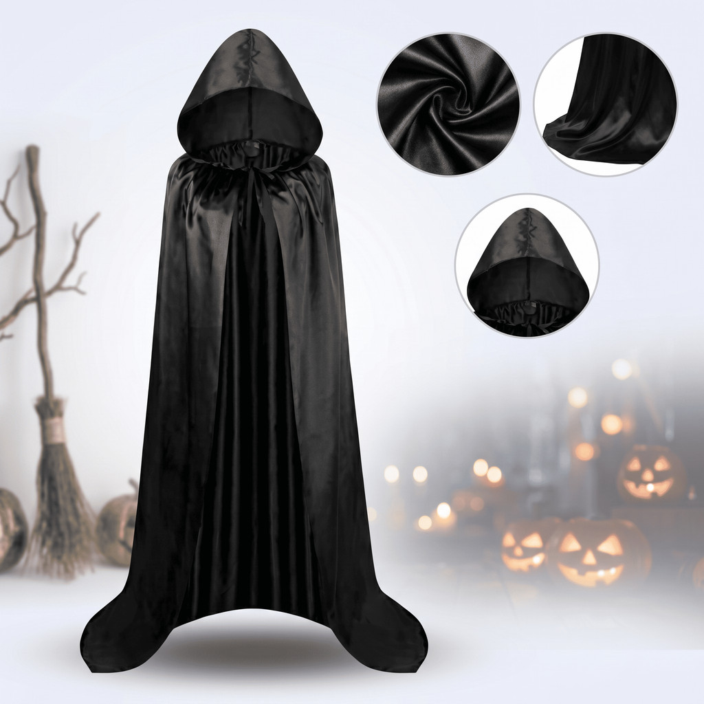Capa de Halloween com Capuz Adulto Fantasia Luxo Bruxa Vampiro Drácula