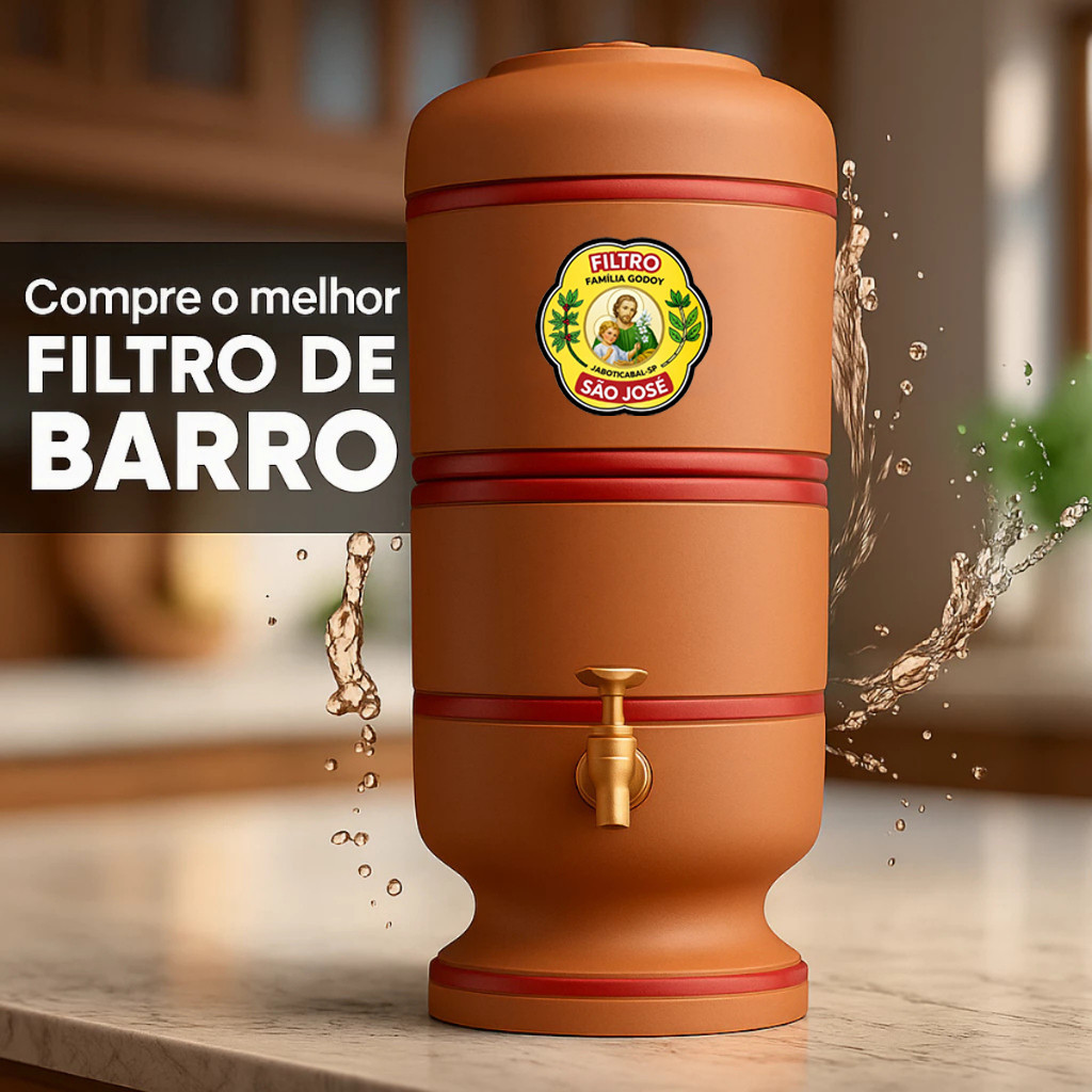 Filtro de Barro 4 Litros Completo Tradicional com Vela, Boia e Torneira Jaboticabal Bebedouro D'água