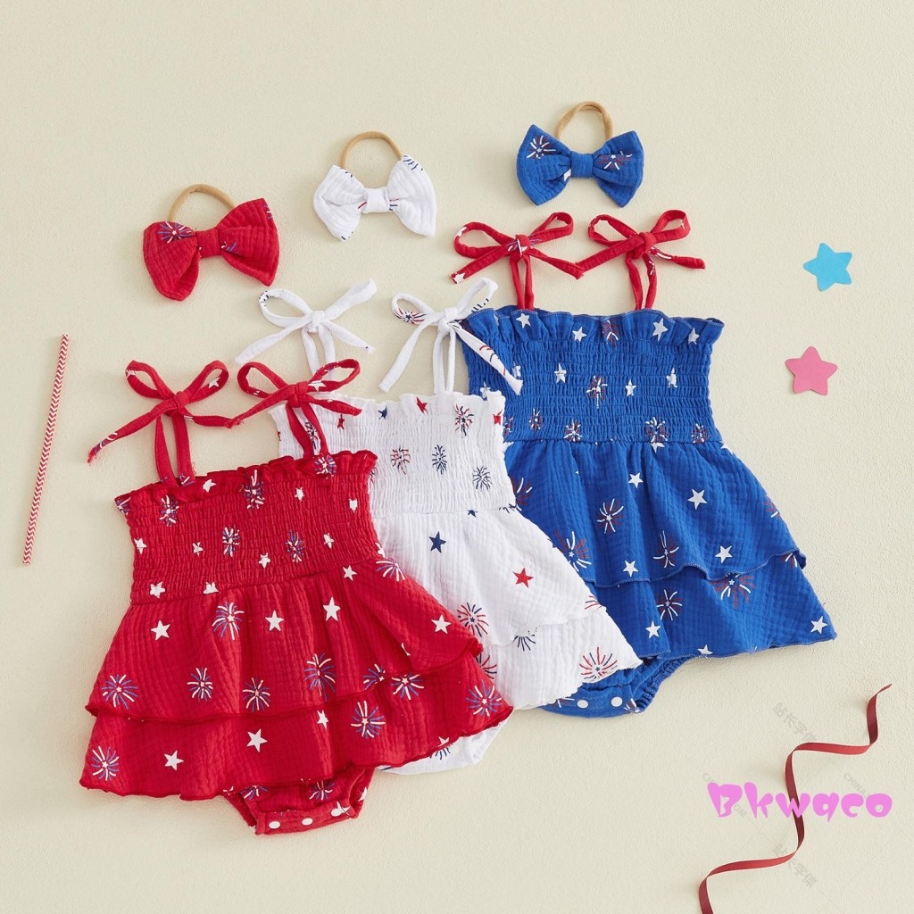Bkw-Roupa De 4 De Julho Para Bebês Meninas Adorável Estrela Fogos De Artifício Estampa Sem Mangas Gola Quadrada Vestido
