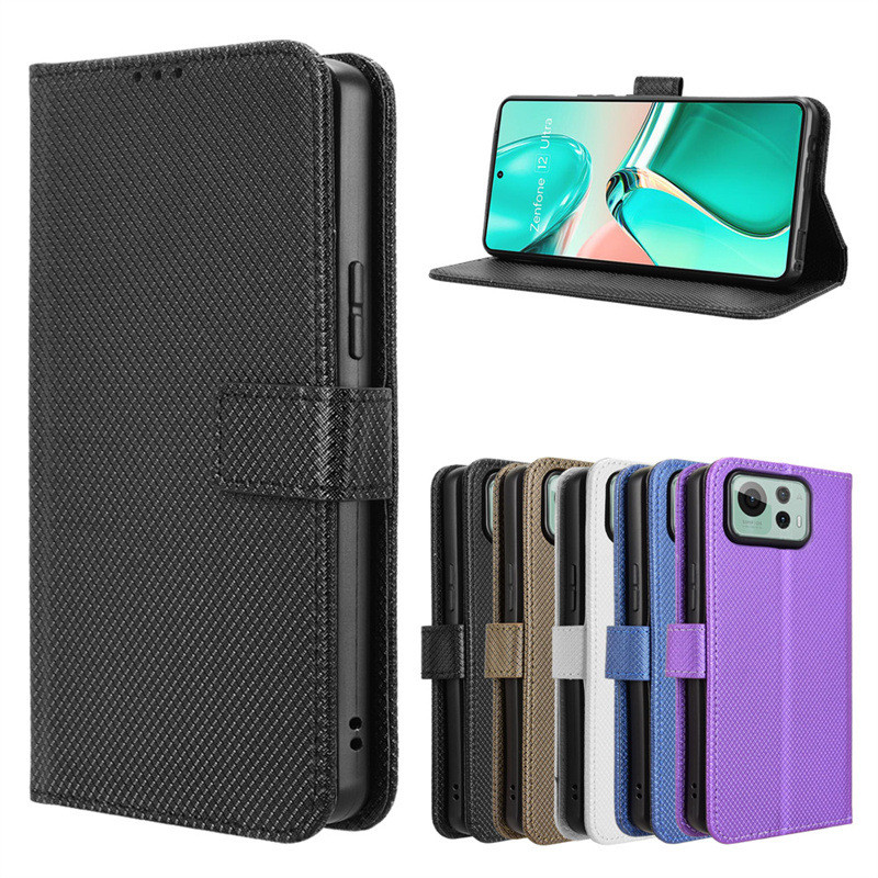 Adequado para Asus Zenfone 12 Ultra caso de telefone cartão diamante padrão telefone capa de couro Flip cordão capa prot