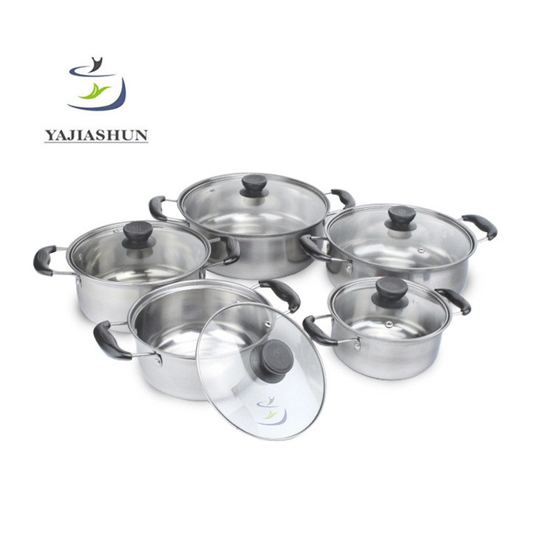 Conjunto de 10 peças de aço inoxidável com alça dupla panela de sopa conjunto de tampa de vidro pote de sopa para presen