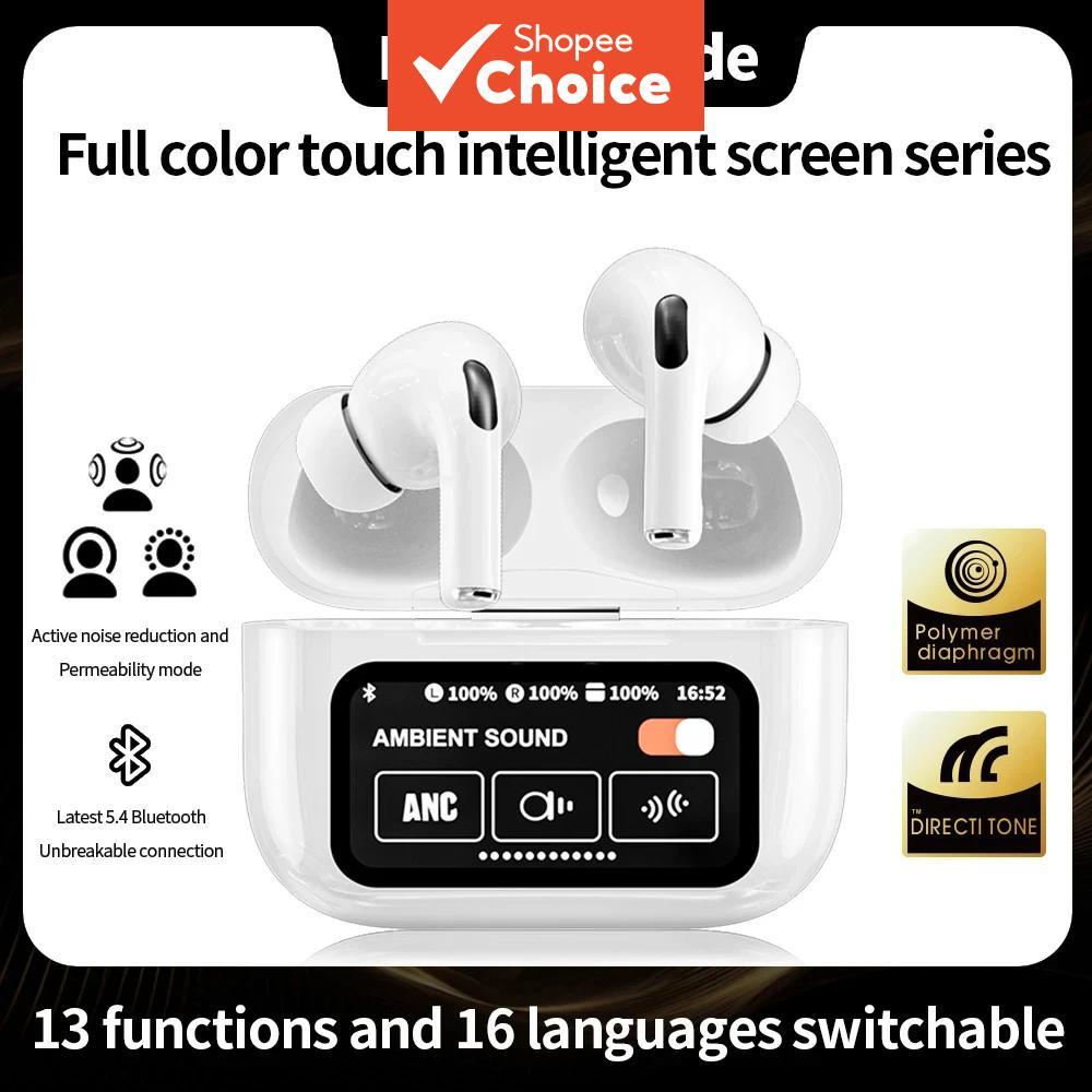 Fones de Ouvido A9 Pro com Tela Sensível ao Toque Inteligente, Display LCD, Fones Bluetooth Sem Fio, Cancelamento de