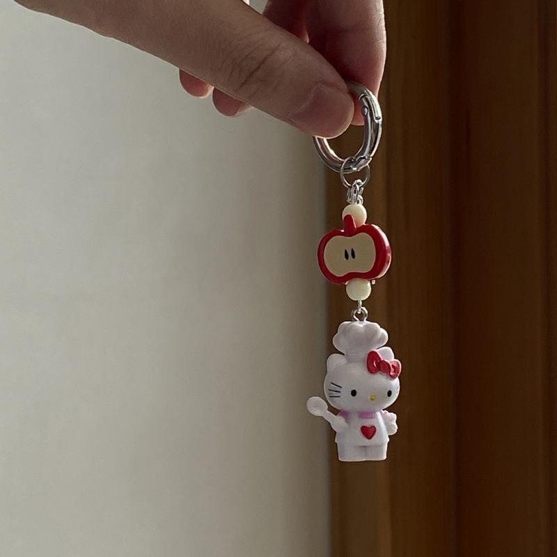[largeloohg] Chaveiro De Boneca Chef Hello Kitty Sanrio KT Cat Charm Pingente Joias Para Meninas Mulheres Bolsa De Prese