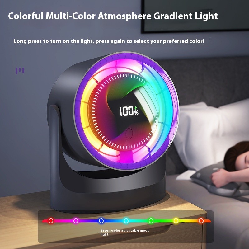 Ventilador de mesa LED com visor digital, compacto e silencioso, mini ventilador recarregável.