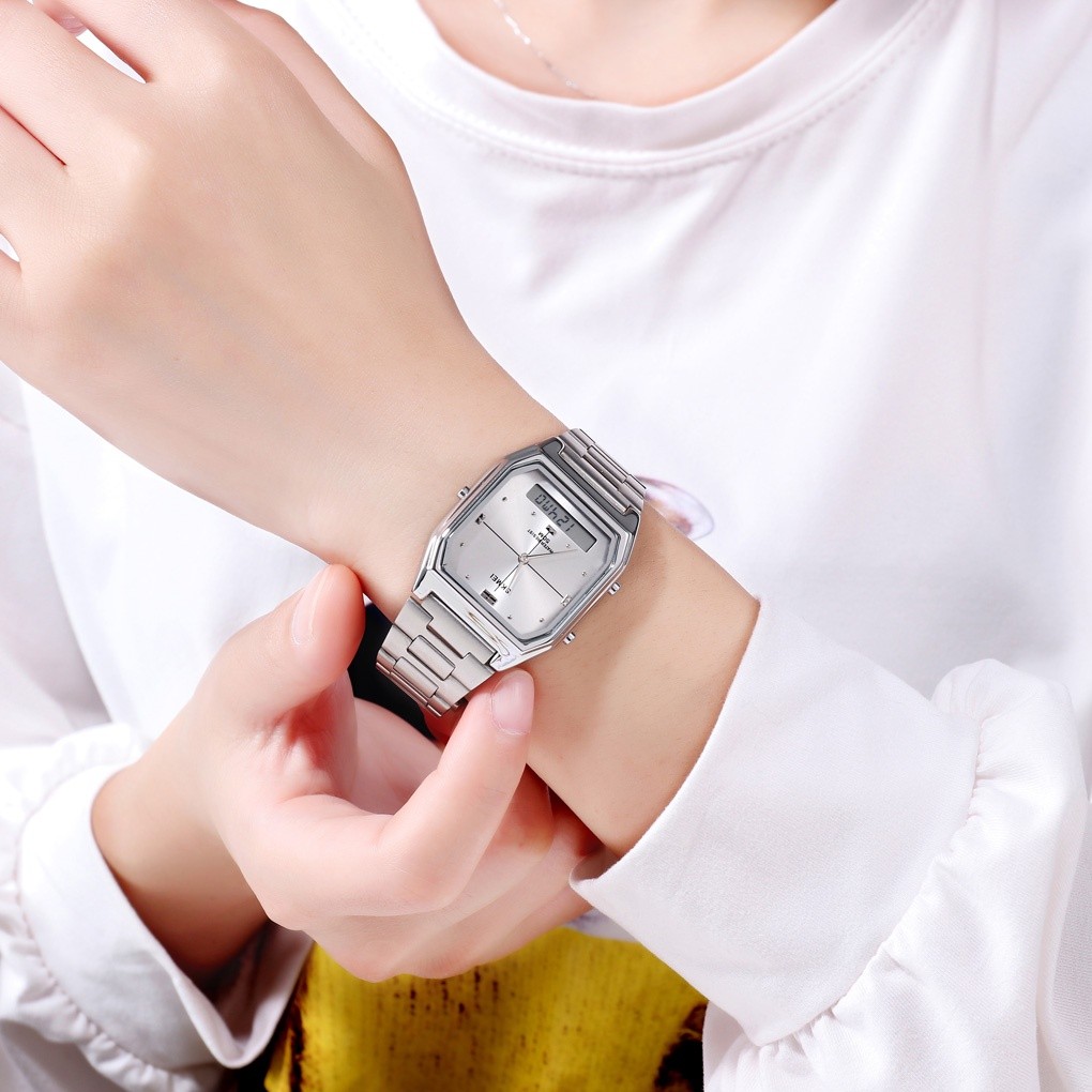 SKMEI 3 Time Digital Crono Relógio De Pulso Aço Inoxidável À Prova D'Água Homens Mulheres TOp