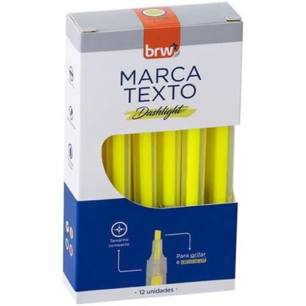 Marca Texto BRW Dashlight Neon Amarelo Caixa Com 12un em Oferta na Shopee